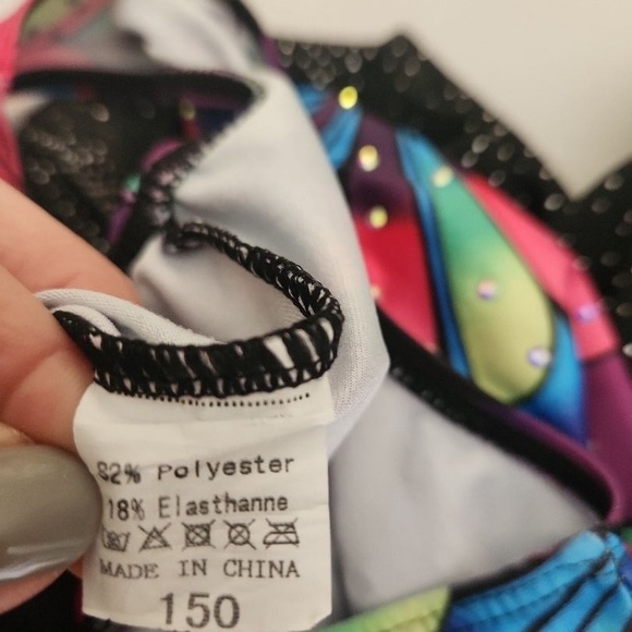 Kids Unitard Multicolor Pink Black Sleeveless Shorts Sparkle Gymnastics Athletic - Picture 7 of 7